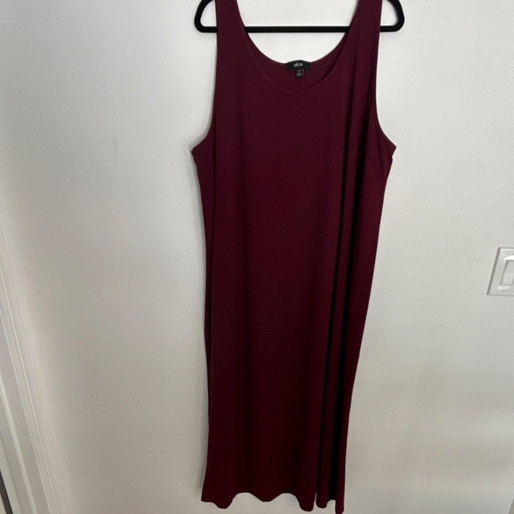 Ellos Burgundy Tank Dress Sleeveless Scoop Neck Long Pullover‎ Plus 2X Comfy